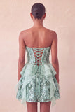 Vestido Curto de Regresso a Casa Verde Espartilho Verde Sálvia A-Line com Lantejoulas