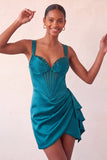 Bodycon Espartilho Basco de Cintura Basca Lake Blue Ruched Vestido de Finalistas com Folhos
