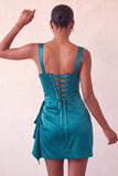 Bodycon Espartilho Basco de Cintura Basca Lake Blue Ruched Vestido de Finalistas com Folhos