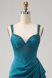 Bodycon Espartilho Basco de Cintura Basca Lake Blue Ruched Vestido de Finalistas com Folhos