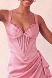 Bodycon Espartilho Basco de Cintura Basca Lake Blue Ruched Vestido de Finalistas com Folhos