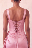 Bodycon Espartilho Basco de Cintura Basca Lake Blue Ruched Vestido de Finalistas com Folhos