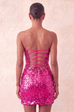 Sweetheart Fuchsia Keyhole Bodycon com lantejoulas brilhantes vestido de regresso a casa com fenda
