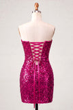 Sweetheart Fuchsia Keyhole Bodycon com lantejoulas brilhantes vestido de regresso a casa com fenda