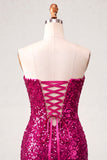 Sweetheart Fuchsia Keyhole Bodycon com lantejoulas brilhantes vestido de regresso a casa com fenda