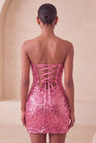 Sweetheart Fuchsia Keyhole Bodycon com lantejoulas brilhantes vestido de regresso a casa com fenda