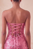 Sweetheart Fuchsia Keyhole Bodycon com lantejoulas brilhantes vestido de regresso a casa com fenda