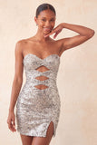 Sweetheart Fuchsia Keyhole Bodycon com lantejoulas brilhantes vestido de regresso a casa com fenda