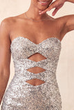 Sweetheart Fuchsia Keyhole Bodycon com lantejoulas brilhantes vestido de regresso a casa com fenda