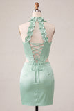 Espartilho Topo Bodycon Verde Menta Verde Verde Frunzido Curto Vestido de Finalistas com Fenda