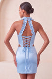 Espartilho Topo Bodycon Verde Menta Verde Verde Frunzido Curto Vestido de Finalistas com Fenda