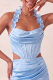 Espartilho Topo Bodycon Verde Menta Verde Verde Frunzido Curto Vestido de Finalistas com Fenda