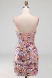 Vestido Curto de Regresso a Casa Corset, Bodycon Bodycon Corset Cor-de-rosa, com lantejoulas