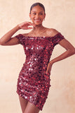 Vestido de Homecoming Bodycon Champanhe Brilhante com Ombros Abertos e Lantejoulas