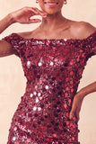 Vestido de Homecoming Bodycon Champanhe Brilhante com Ombros Abertos e Lantejoulas