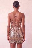 Vestido Curto de Regresso a Casa Cortante Bodycon Bodycon Prateado Brilhante Com Lantejoulas