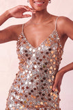 Vestido Curto de Regresso a Casa Cortante Bodycon Bodycon Prateado Brilhante Com Lantejoulas
