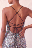 Vestido Curto de Regresso a Casa Cortante Bodycon Bodycon Prateado Brilhante Com Lantejoulas