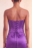 Vestido Curto de Regresso a Casa Bodycon Lake Blue com Missangas Sem Alças e Folhos