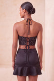 Vestido preto Bodycon Mini Bodycon com Cortes e Folhos