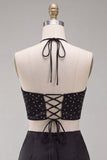 Vestido preto Bodycon Mini Bodycon com Cortes e Folhos