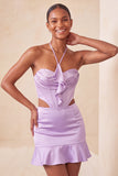 Vestido preto Bodycon Mini Bodycon com Cortes e Folhos