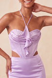 Vestido preto Bodycon Mini Bodycon com Cortes e Folhos