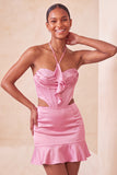 Vestido preto Bodycon Mini Bodycon com Cortes e Folhos