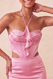 Vestido preto Bodycon Mini Bodycon com Cortes e Folhos