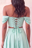 Vestido de Homecoming de 2 peças, Espartilho Rosa Claro Ombro Descoberto e Bordado