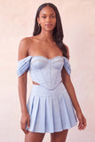 Vestido de Homecoming de 2 peças, Espartilho Rosa Claro Ombro Descoberto e Bordado
