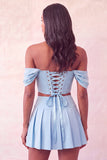Vestido de Homecoming de 2 peças, Espartilho Rosa Claro Ombro Descoberto e Bordado