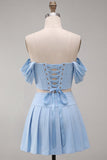 Vestido de Homecoming de 2 peças, Espartilho Rosa Claro Ombro Descoberto e Bordado
