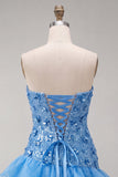 Vestido Curto de Homecoming Bodycon Bodycon Sem Lantejoulas Azul com Folhos