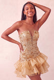 Vestido Curto de Homecoming Bodycon Bodycon Sem Lantejoulas Azul com Folhos