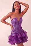 Vestido Curto de Homecoming Bodycon Bodycon Sem Lantejoulas Azul com Folhos