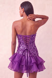 Vestido Curto de Homecoming Bodycon Bodycon Sem Lantejoulas Azul com Folhos