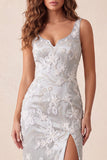Sereia floral cinzento claro Tiras grossas Vestido formal comprido com fenda