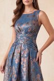 Vestido formal longo longo, galardo floral azul-marinho jacquard azul-marinho