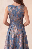 Vestido formal longo longo, galardo floral azul-marinho jacquard azul-marinho