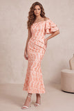 Sereia Pêssego Vestido Formal Midi Franzido com Manga Esvoaçante