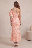 Sereia Pêssego Vestido Formal Midi Franzido com Manga Esvoaçante