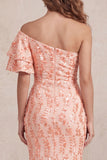 Sereia Pêssego Vestido Formal Midi Franzido com Manga Esvoaçante