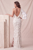 Vestido formal longo com lantejoulas floral cinzento claro de um ombro