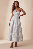 Vestido Formal Midi Cinzento Claro Cinzento Claro de Um Ombro