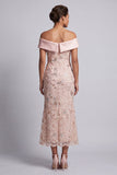 Vestido Midi de Mãe da Noiva com Contas de Sereia no Ombro