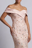 Vestido Midi de Mãe da Noiva com Contas de Sereia no Ombro