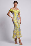 Vestido Midi de Mãe da Noiva com Contas de Sereia no Ombro