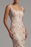Vestido Midi Midi Mãe da Noiva com decote de sereia com decote quadrado