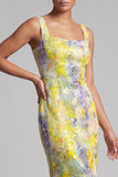 Vestido Midi Midi Mãe da Noiva com decote de sereia com decote quadrado